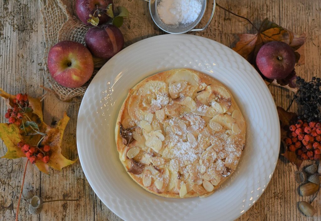 pancake, apple pancakes, apples, plate, almonds, dining table, compostition, sugar, delicious, breakfast, meal, breakfast food, food photography, food, sweet, flat lay, pancake, pancake, pancake, pancake, pancake, apple pancakes, apple pancakes